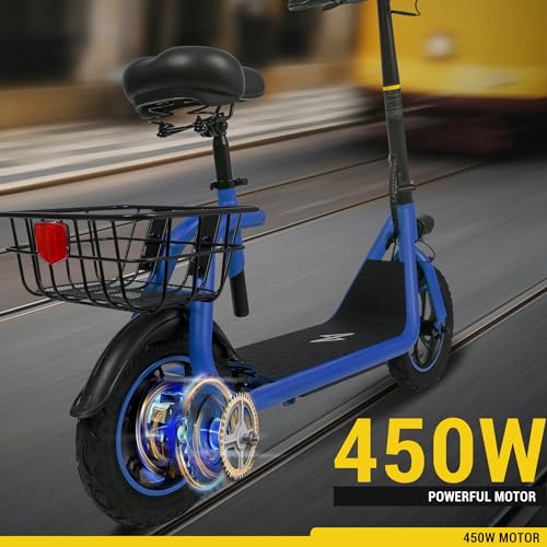 Phantomgogo Electric Scooter for Adults Foldable Scooter with Seat & Carry Basket E-scooter with Brushless Motor 15MPH 265lbs Max Load E Mopeds for Adults Commuter