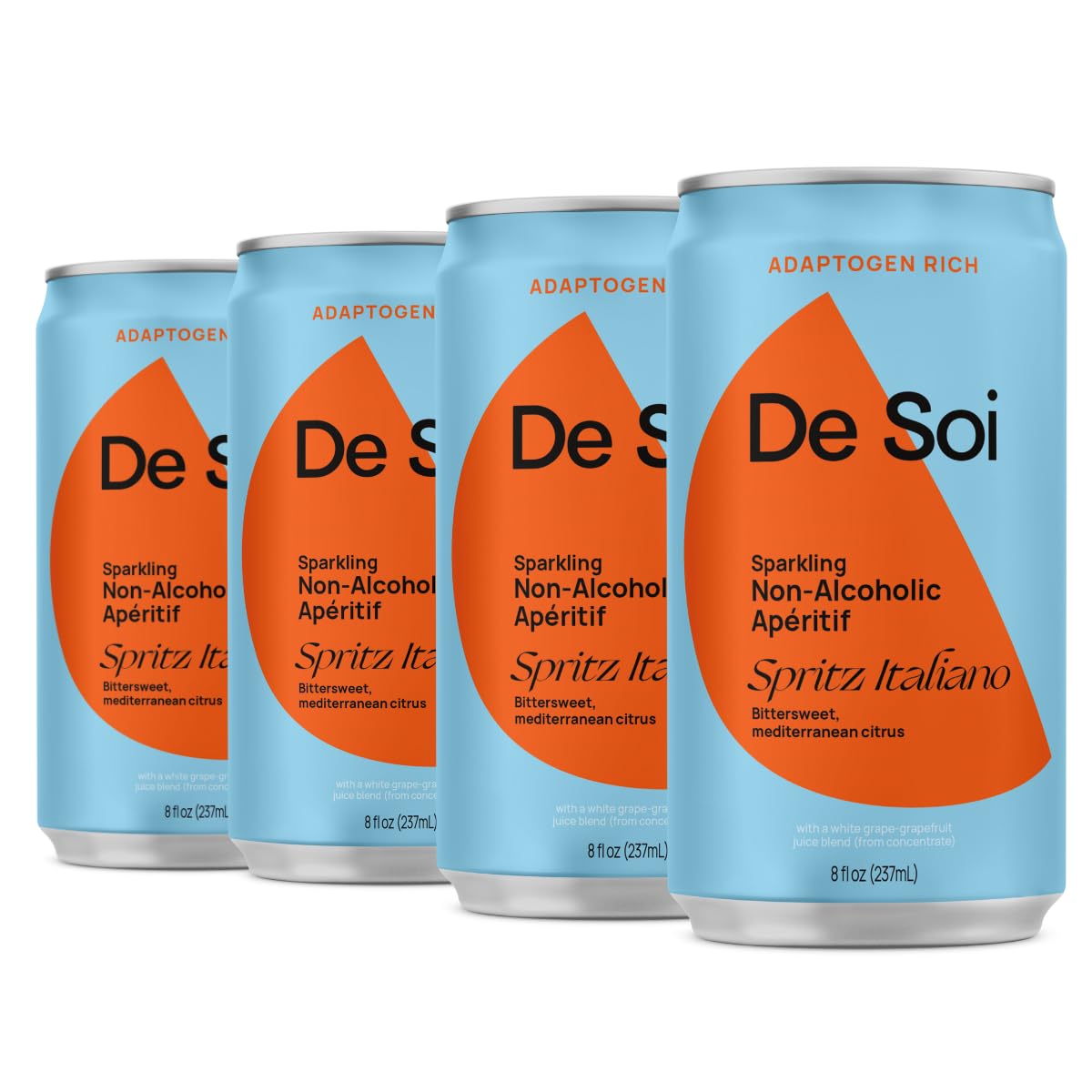 De Soi Spritz Italiano Non-Alcoholic Aperitif by Katy Perry - Sparkling Adaptogen Beverage with L-theanine, Lion's Mane, Reishi Mushroom | Non-Alcoholic, Vegan & Gluten-Free | 4-PACK (8 Fl Oz Cans)
