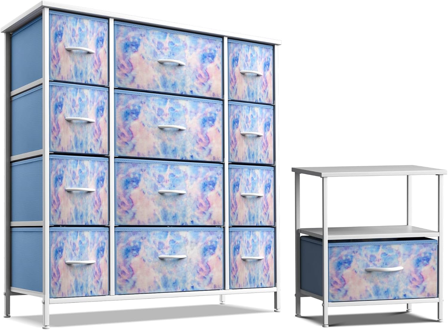 Sorbus Kids Dresser with 12 Drawers and 1 Drawer Nightstand Bundle - Matching Furniture Set - Storage Unit Organizer Chests for Clothing - Bedroom, Kids Rooms, Nursery, & Closet (Tie Dye)