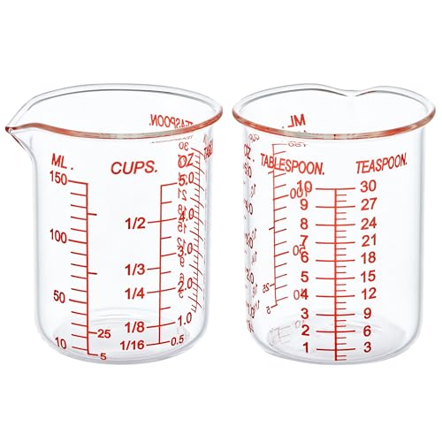 High Borosilicate Glass Measuring Cup-V-Shaped Spout，Glass Measuring Beaker for Kitchen or Restaurant, Easy to Read, 120 ML (4 Oz)-Pack of 2
