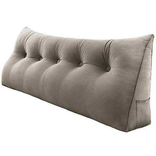 WOWMAX Triangular Wedge and Body Positioners Reading Pillow Large Bolster Headboard Backrest Support Cushion for Day Bed Bunk Bed with Removable Cover King Velvet Light Tan