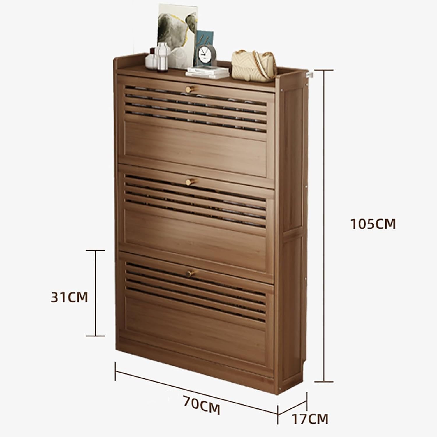 Bamboo Pull-Down Draws Shoe Cabinet Entryway Shoe Rack with 2/3 Doors, Space Saving Free Standing Flip Drawers Shoe Storage Cupboard Hallway Bedroom Living Room Furniture