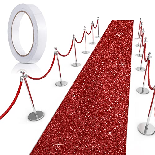 Tatuo Carpet Runner Runway Rug 55 Gsm Thickness with Carpet Tape for Prom Wedding Christmas Party Outdoor Indoor Hallway Rug(Glitter Red,2.46 x 65.6 Feet)