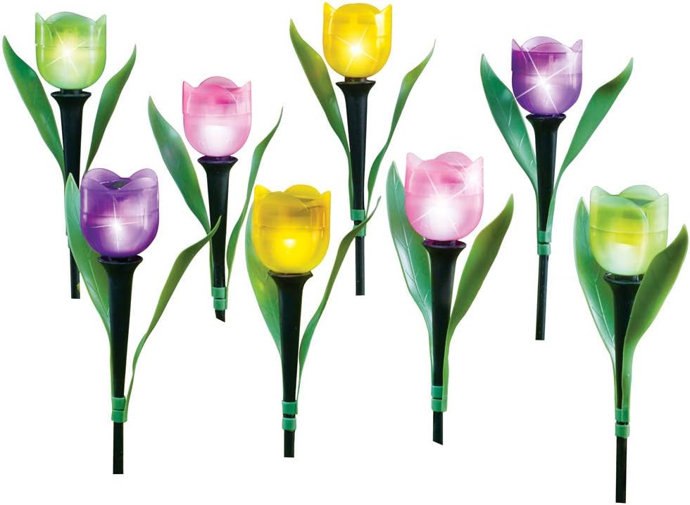 Collections Etc Tulip Solar Garden Stakes - Set of 8 Multi