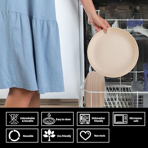 Elite Wheatstraw Dinnerware set, Unbreakable & Reusable Dinner Plates and Bowls set (12 pieces), Lightweight Microwave safe dishes & cereal bowls, Kids Plates and Bowls Sets, Camping plates (Beige)