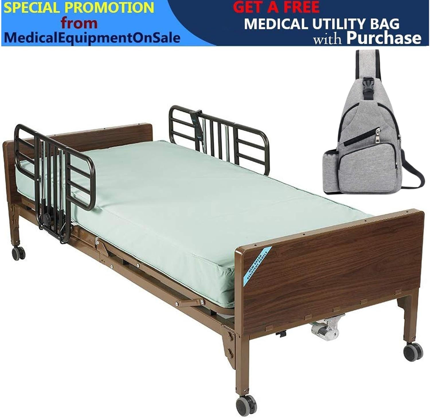 Drive Delta Ultra Light Full Electric Hospital Bed with Half Rails and 80