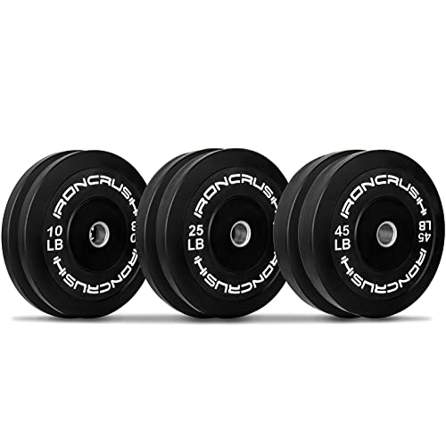 Iron Crush Olympic Bumper Plates Set - Virgin Rubber Weights for Strength Training - Fits 2