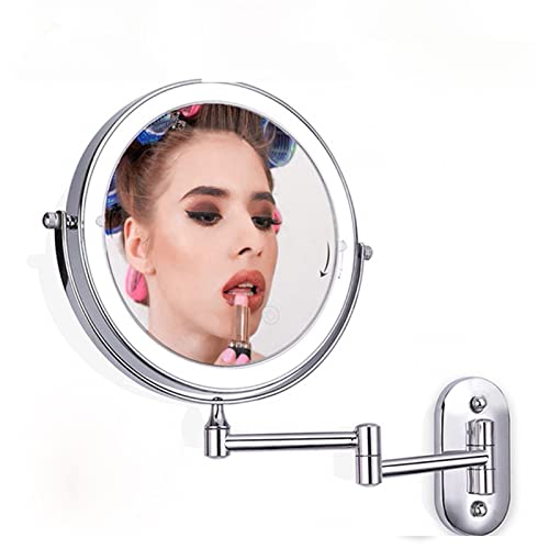 8 Inch Bathroom Makeup Mirror Wall-Mounted Shaving Mirror 7X Magnification Wall Mounted LED Magnifying Mirror Silver 360° Rotatable, Extending Folding,Polished Chrome (7 inches 3X)