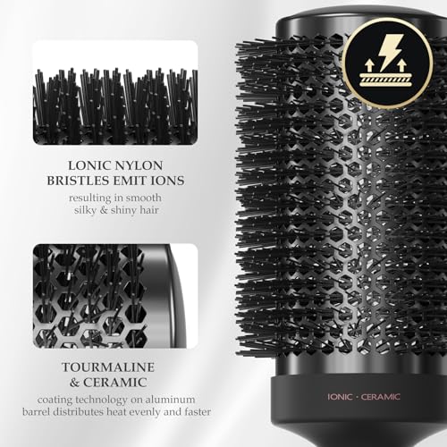 2 in 1 Ceramic Round Brush for Blow Drying,Great for Cut Drying Time,for Hair Styling, Anti-static Brush, Enhance Texture Volume, for Women & Men.Free 2 Hair Clips (2.1inch&1.7inch)