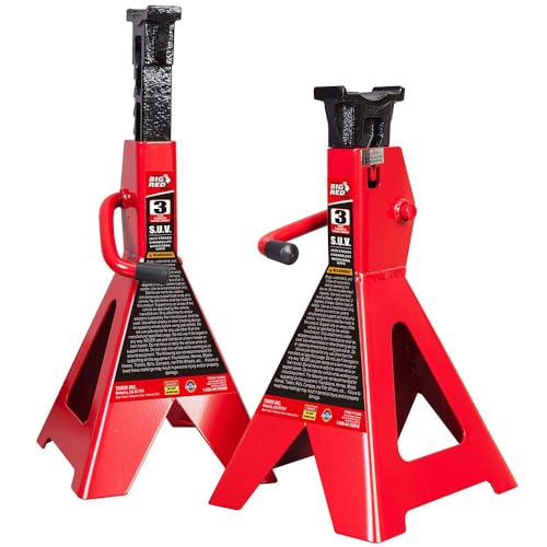 BIG RED T46202-2 Torin Steel Jack Stands: 6 Ton (12,000 lb.) Capacity, Red, 1 Pair
