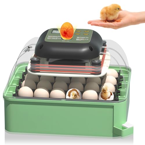 Incubators for Hatching Eggs with Automatic Turner & Humidity Control - Ideal Chicken Egg Incubator - Holds 24 Eggs with Humidity Display, Egg Candler