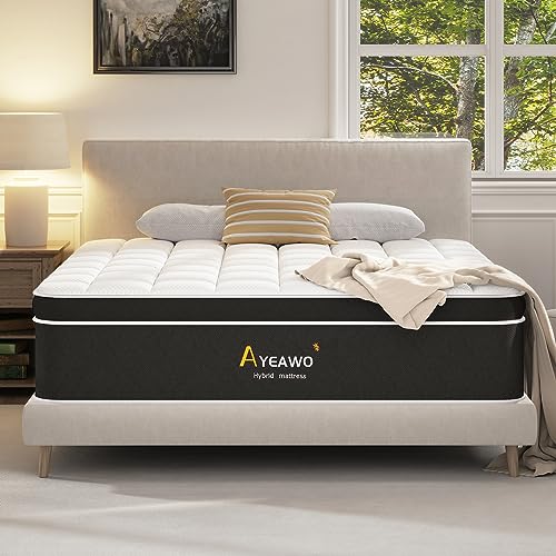 Queen Mattress, 12 Inch Hybrid Mattress Queen Size with Pressure Relief Foam and Pocket Springs, Motion Isolation and Supportive, Breathable Fabric, Queen Size Mattress in a Box, Medium Firm