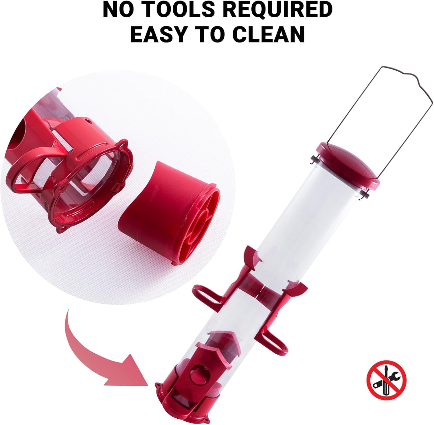 Finch Feeders for Outside Tuber Metal Bird Feeder with 4 Ports & U-Perches Chew & Rust-Proof, Removable Lid & Bottom, Easy Fill & Clean, Red Attracts More Wild Birds (2.2 lb,15 inches)