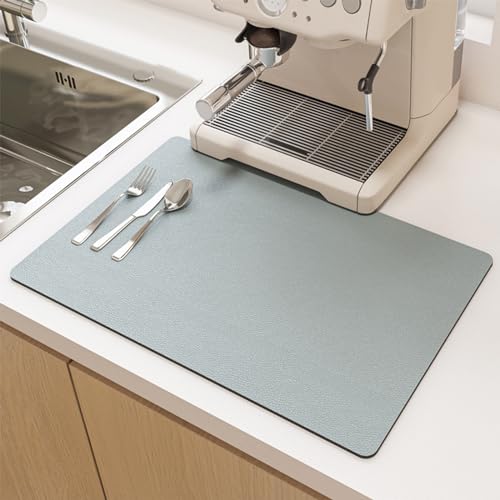 Dish Drying Mat for Kitchen Counter Super Absorbent Hide Stain Dish Drying Pad with Non-slip Rubber Backed for Kitchen Counter Drying Mat for Coffee Machine Dish (Floral Blue, 12