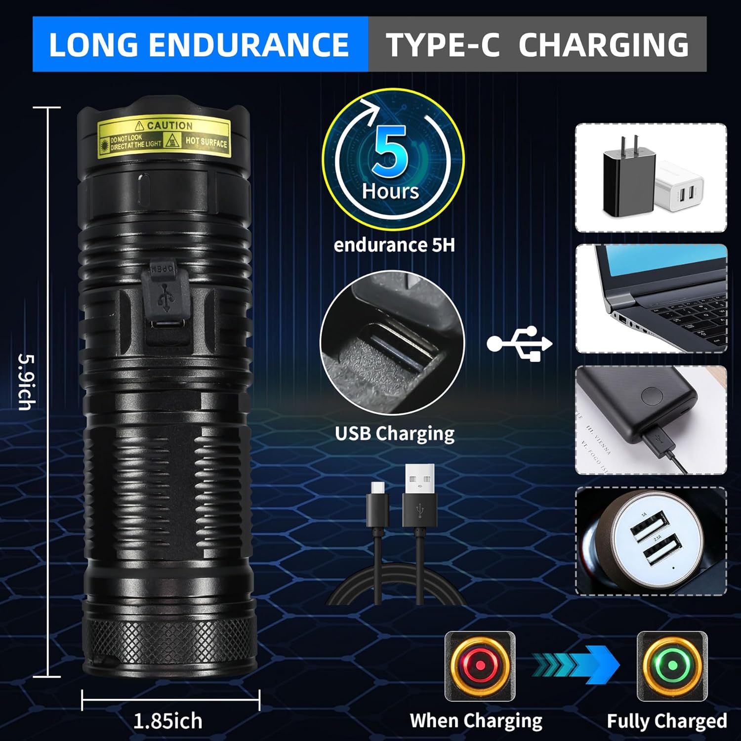 DARKBEAM LED Flashlight High Lumens 950000LM Super Bright, USB-C Rechargeable Powerful Emergency Tactical Flashlights, 5-Mode Focusable Flash Light, Water Resistant, Long Life - Camping, Maintenance