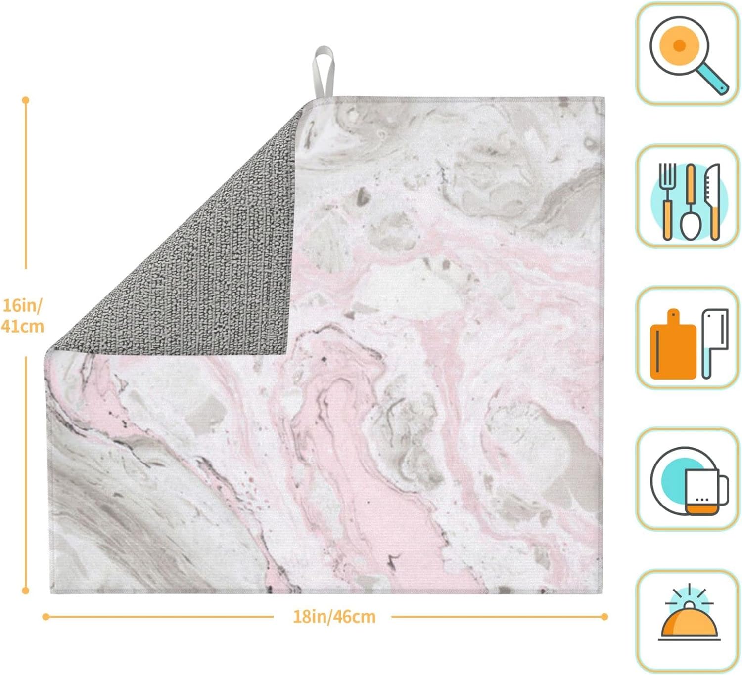Dish Drying Mat For Kitchen Counter 16x18 Inch, Pink Gray Abstract Marble Dish Mat, Absorbent Reversible Quick Dry Drying Pad Heat Resistant Non-Slip Dish Drainer Mats For Countertop
