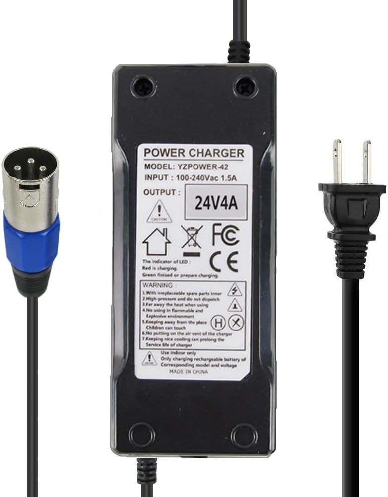 Abakoo 24V 4A Battery Charger for Jazzy,Go-Go Pride Ezip 400 500 650 750 900 Mountain Trailz IZIP I25 IZIP I300 IZIP I350 IZIP I500 Mpv5 Mpv4 Pronto m41