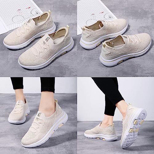 Women's Mesh Lace-up Walking Sneakers Comfortable Memory Foam Soft Sole Lightweight Working Running Shoes Fashion Low Top Breathable Sports Shoes for Gym Tennis Casual Workout