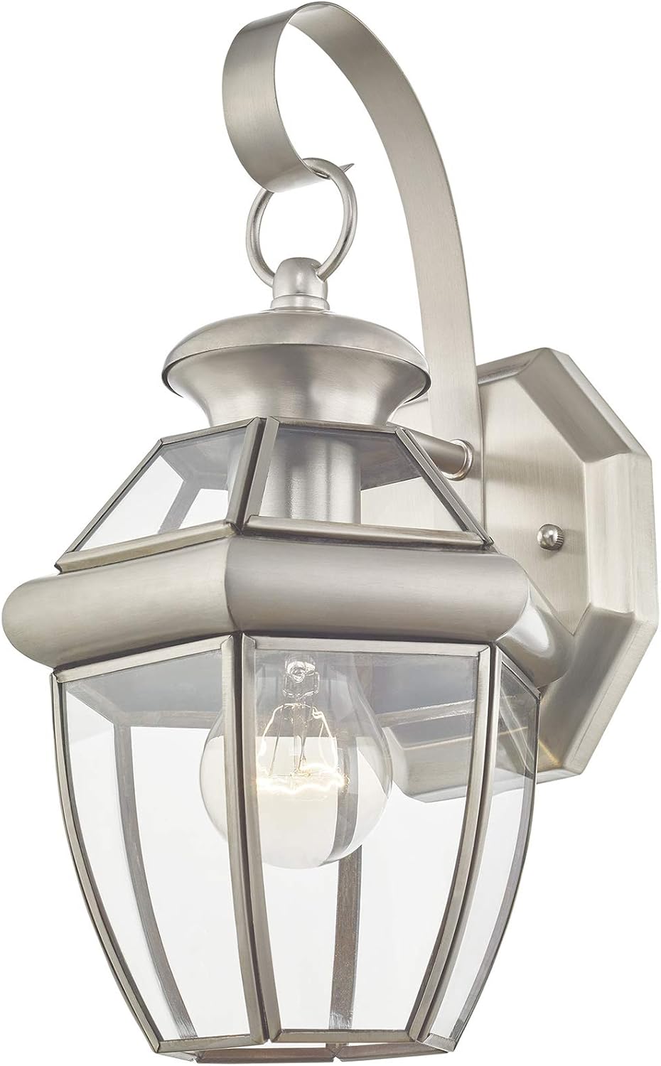 Livex Lighting 2051-91 Monterey 1 Light Outdoor Brushed Nickel Finish Solid Brass Wall Lantern with Clear Beveled Glass