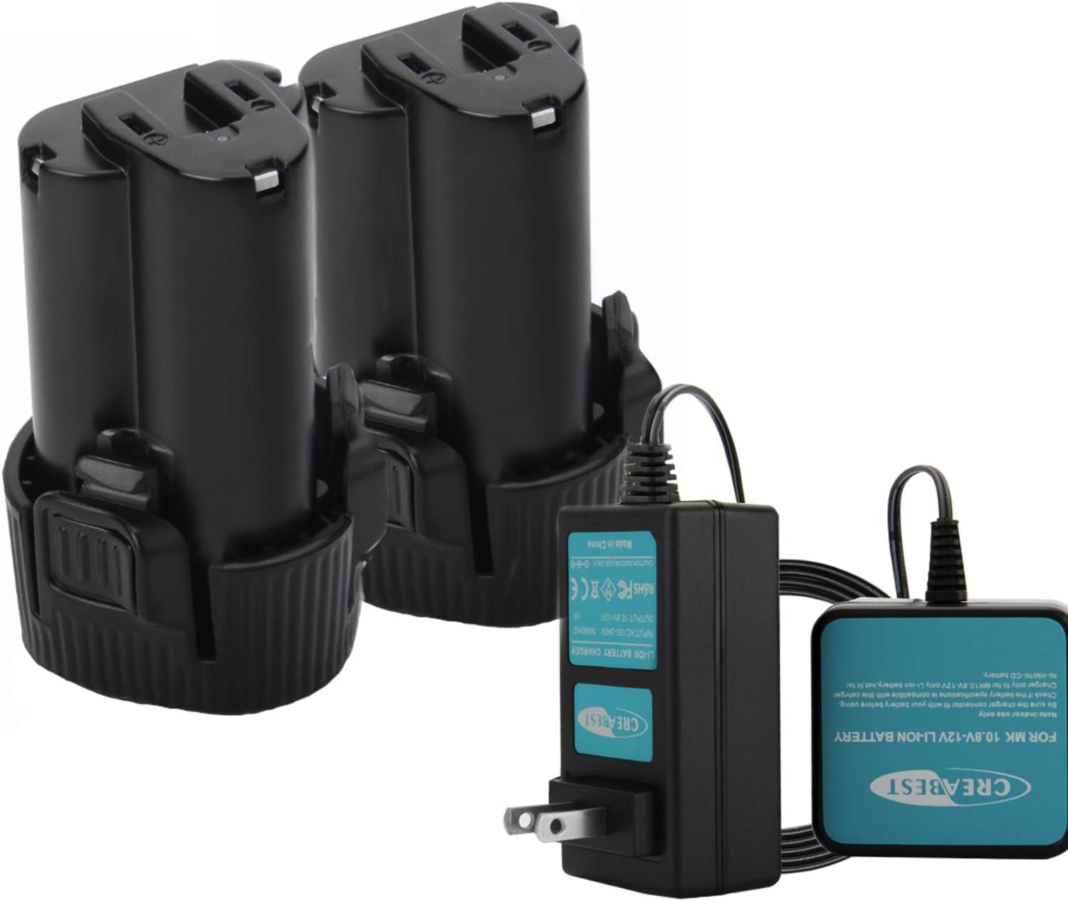 CREABEST New 2packs 3000mAh Li-ion 10.8V BL1014 Replacement Battery Compatible with Makita BL1013 DF030D DF330D 194550-6 194551-4 195332-9 and Include One 10.8V-12V Charger