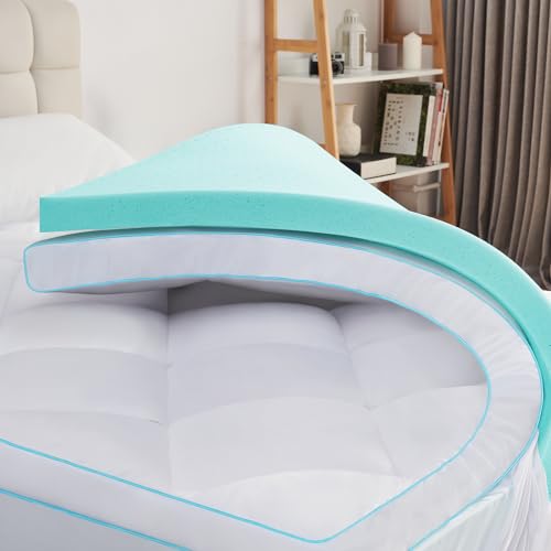 Dual Layer 4 Inch King Size Mattress Topper, 2 Inch Cooling Gel Memory Foam Plus 2 Inch Down Alternative Pillow Top with 8-21 Inch Deep Pocket