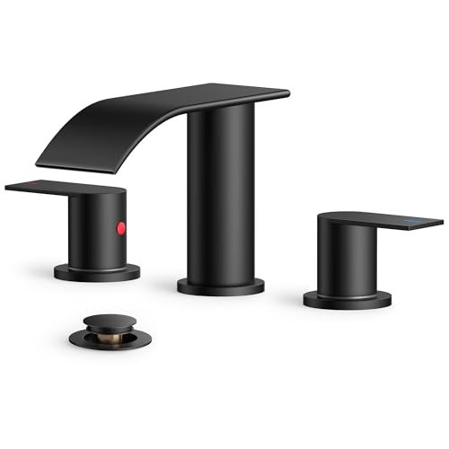 FORIOUS Brushed Nickel Bathroom Faucets, Waterfall Bathroom Faucets 3 Hole with Metal Pop up Drain, 8 Inch Widespread Bathroom Sink Faucet Two Handle, Faucet for 6''-12'' Bathroom Sink Vanity