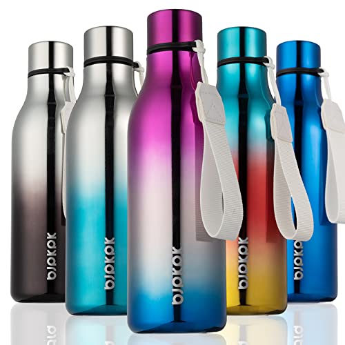 BJPKPK Insulated Water Bottles, 18oz Stainless Steel Metal Water Bottle with Strap, BPA Free Leak Proof Thermos, Mugs, Flasks, Reusable Water Bottle for Sports & Travel, Pink