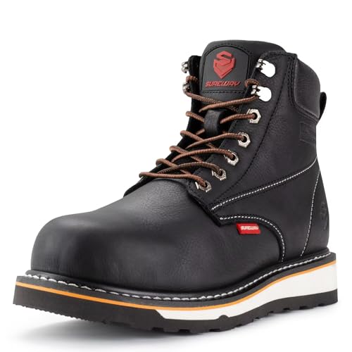 SUREWAY 6” Mens Heavy Duty Steel Toe Work Boots for Men,Goodyear Welt,Extremely Comfortable Durable Proved,Superior Oil/Slip Resistant,Thicker Leather,Wedge Sole,EH Safety Industrial Construction Boots