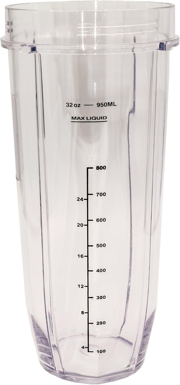 Blendin 32 Ounce Cup with Sip N Seal To Go Lids - Extra Large Replacement Jar Compaible with Nutri Ninja Auto-iQ 1000W and Duo Blenders - Premium Blender Cups Replacement (2 Pack)