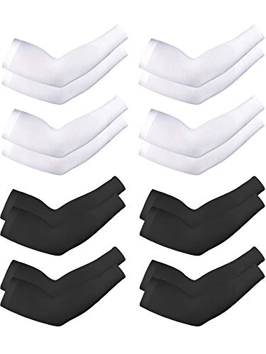 Boao 8 Pairs Unisex Ice Silk Arm Sleeve Sun Protection Cooling Sleeves for Men Women Kid Tattoo Cover Up Riding Outdoor