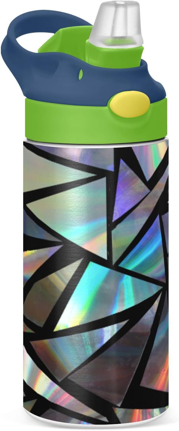 Iridescent Water Bottle for Kids, 12 oz Leakproof Double Walled Insulated Stainless Steel Water Bottle Travel Tumbler with Straw Lid for Girls Boys Toddlers