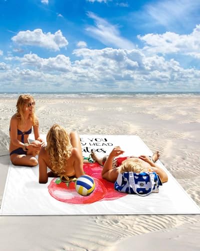 Vegetables Tomatoes Beach Blanket Large with Stakes Waterproof Sandproof Beach Mat with Corner Pockets for Outdoor Travel Camping Hiking Picnic Essentials,Red Fruits Painting Modern White 84