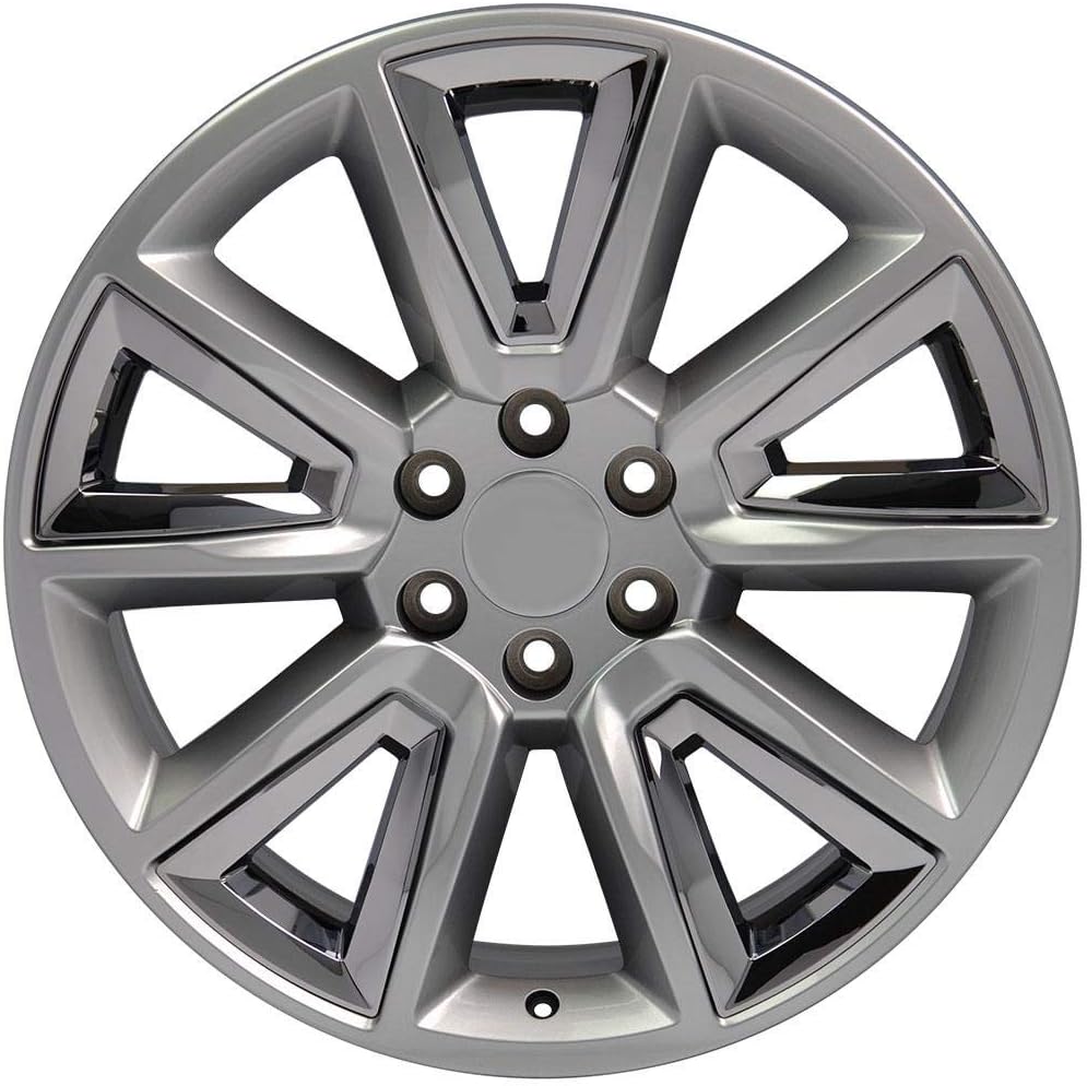 OE Wheels LLC 20 inch Rim Fits 6x139.7 Silverado Suburban Tahoe Sierra Yukon Escalade CV73 20x8.5 Hyper Black with Chrome Insert Wheels Hollander: 5696