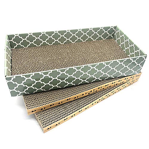 Cat Scratcher Cardboard Scratching Pads Scratch Lounge Bed with Catnip 3PCS Reversible Corrugated Cardboard with Scratch Box