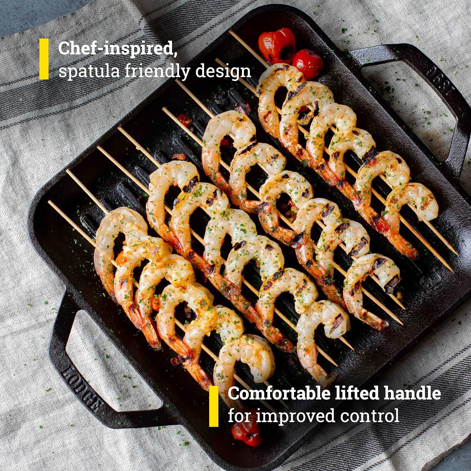 Lodge Cast Iron Chef Collection Square Grill Pan, Pre-Seasoned - 11 in