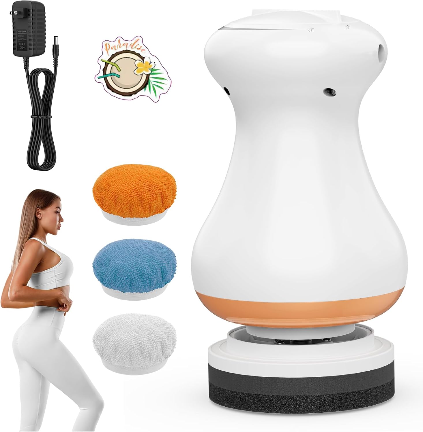 Cellulite Massager V7.8 with 1 Massage Heads and 3 Skin Friendly Washable Pads, Hand-held Beauty Sculpt Massager for Legs—Almond