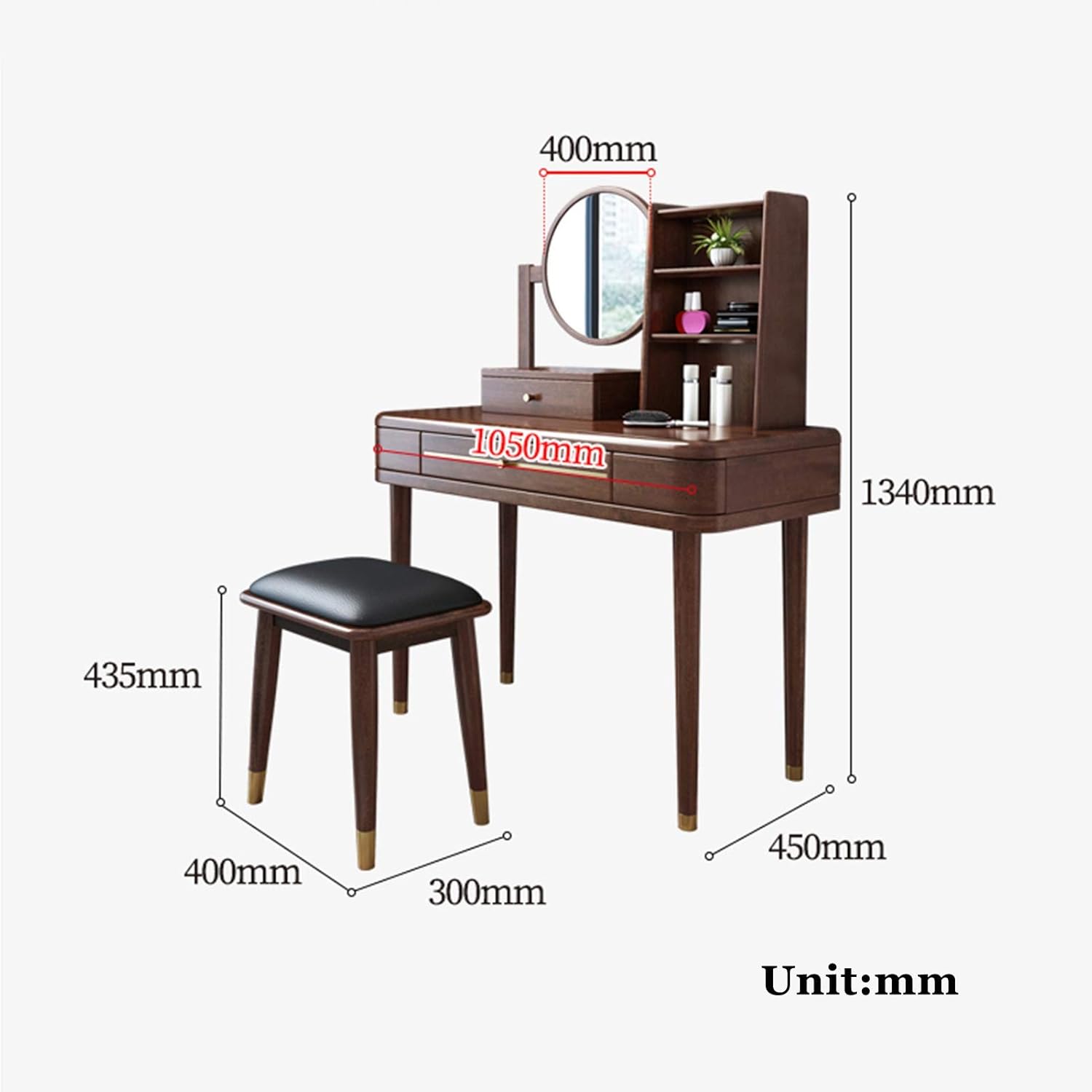Vanity Table Set Dressing Table Set with Mirror, Modern Vanity Makeup Table with Large Drawers and Cushioned Stool