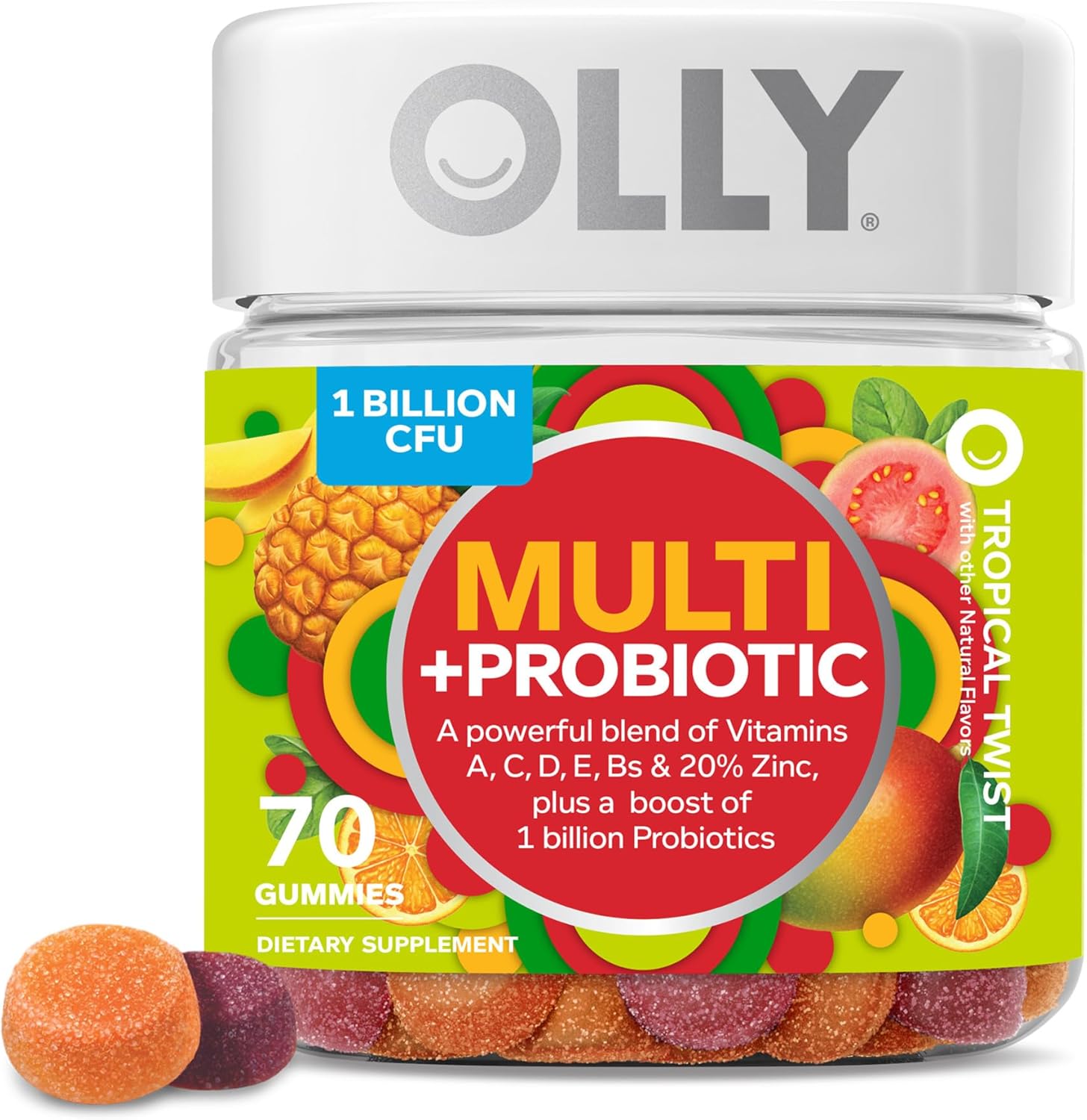 OLLY Multi + Probiotic Adult Multivitamin Gummy, 1 Billion CFUs, Digestive & Extra Strength Daily Energy Gummy, Caffeine Free, 1000mcg Vitamin B12, CoQ10, Goji Berry