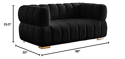 Meridian Furniture Gwen Collection Velvet Upholstered Loveseat with Deep Biscuit Tufting, Navy