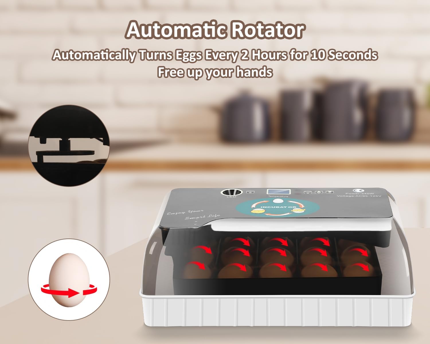12 Egg Incubator with Automatic Egg Turning, LED Egg Candler and Automatic Temperature Control, Incubators for Hatching Eggs with ℉ Display for Chicken, Duck, Quail and Goose