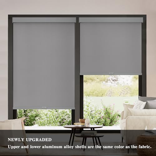 100% Blackout Roller Shades Cordless Blinds for Windows, Free-Stop Shades with Valance, Thermal Insulated Fabric, UV Protection, Natural Woven Blinds for Home and Office (20