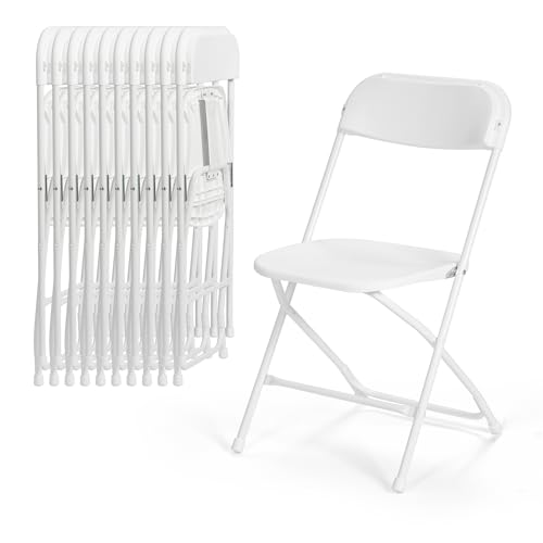 Real Relax Portable Stackable Parties and Weddings 350 LB Capacity Premium Steel Frame Plastic Folding Chair, 10Pack, White