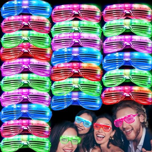 iGeeKid 24 Pack LED Glasses Light Up Party Glasses Glow In The Dark Party Supplies Shutter Shades Neon Flashing Glasses Carnival Sunglasses Party Favors Toys for Birthday Wedding Carnival Party