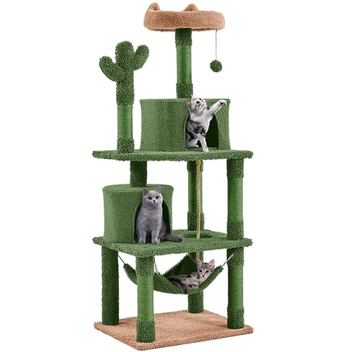 Yaheetech 62in Cactus Cat Tree Multi Level Cat Tower Activity Center Large Cat Condo w/Scratching Posts & Hammock & Dangling Ball, Cat Furniture for Indoor Cats