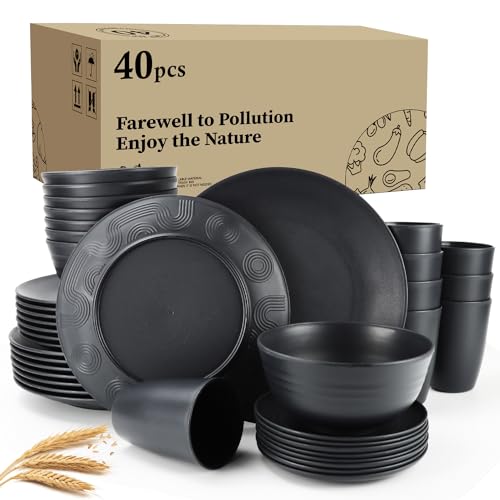 Wheat straw plates and bowls sets of 16 - Unbreakable wheat straw dinnerware sets for kids - Alternative plastic dinnerware set service for 4 - Microwave safe and Dishwasher safe bowls. Colorful