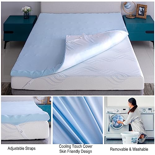 4 Inch Mattress Topper Ventilated Gel Memory Foam Support with Bonus Cover, Dual Layer Free Cover, CertiPUR-US, Twin