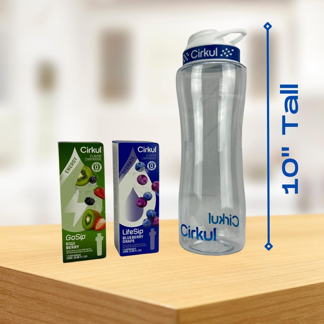 Clear Water Bottle Bundle - 32 oz Cirkul Water Bottle and 2 Cirkul Water Bottle Flavors Cartridges with a Keepin It Together Cinch Bag - Complete BPA Free Plastic Cirkul Water Bottle Starter Kit