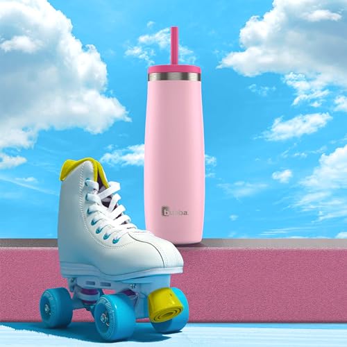 Bubba Radiant Stainless Steel Tumbler, 24oz Vacuum-Insulated Water Bottle, Azalea - Cold Drinks for 12 Hours, Leakproof with Slider Lid & Straw Holder, Ideal for School, Work and Travel