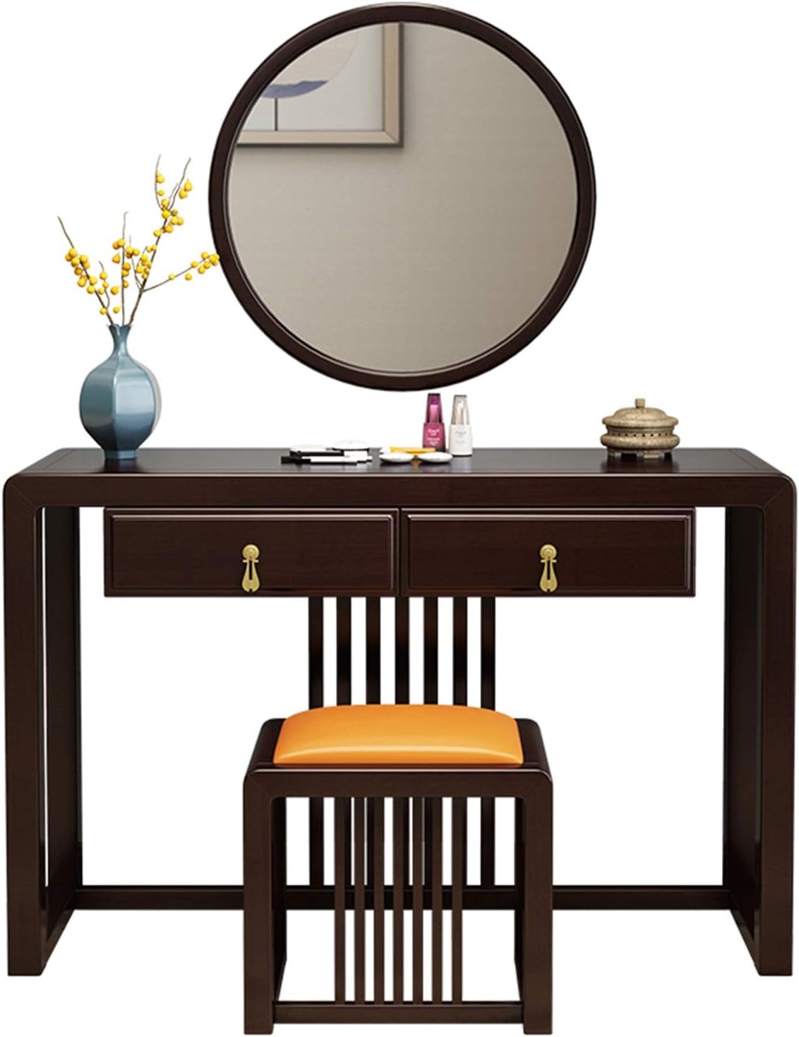 Vanity Table Set Modern Wooden Dressing Table, Vanity Mirror and Stool, Makeup Cosmetics Dresser Bedroom Furniture