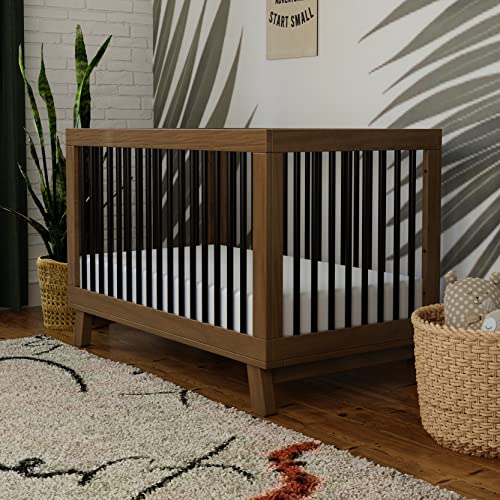 babyletto Hudson 3-in-1 Convertible Crib with Toddler Bed Conversion Kit in Natural Walnut/Black, Greenguard Gold Certified